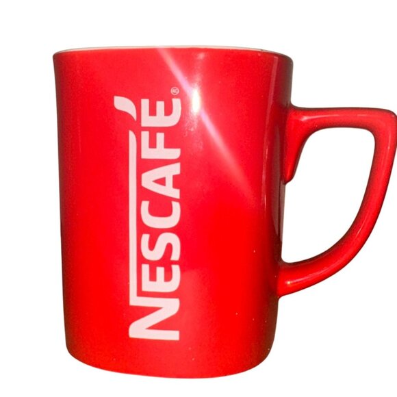 Nescafe Red Ceramic Holiday Mug Set 12 Oz With Handle Snowflake Reindeer Design - Picture 3 of 8